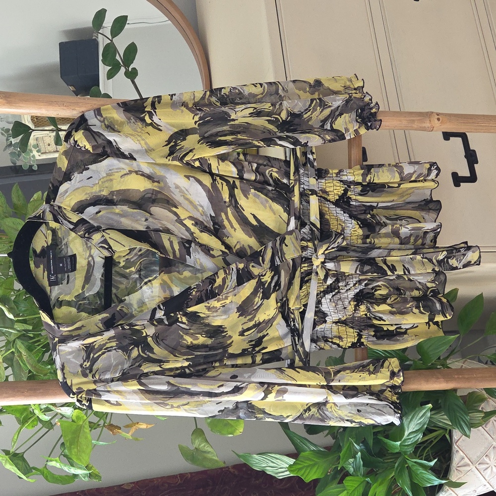 INC International Concepts ¾ Sleeves Blouse Medium Yellow/Black